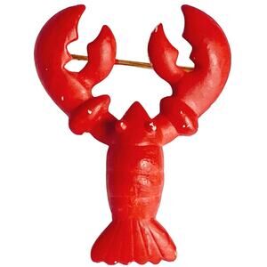 Vintage 70s Lobster Brooch Red Painted Gold Tone Sea Life Figural Pin